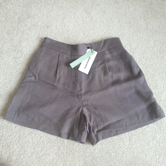 Frank & Oak Pants - FRANK AND OAK / 2 / NEW Womens Pull On Pleated Hi-Rise Flat Front Shorts - Brown